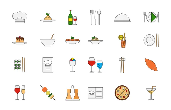 Restaurant food colorful icons set — Stock Vector