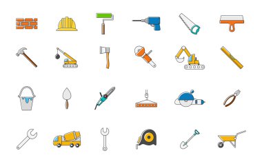 İnşaat renkli vektör simgeler kümesi