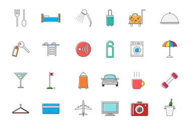 Otel servis vektör renkli simge seti