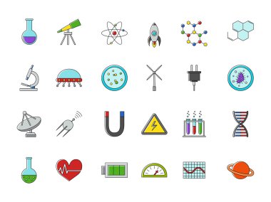 Bilim renkli vektör simgeler kümesi