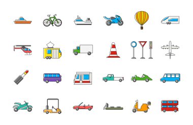 Taşıma vektör renkli simgeler kümesi