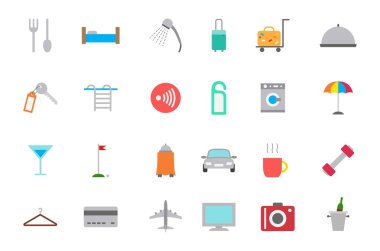 Otel servis vektör simgeleri ayarlandı