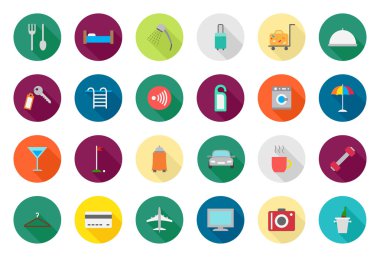 Otel hizmeti vektör yuvarlak simgeler kümesi