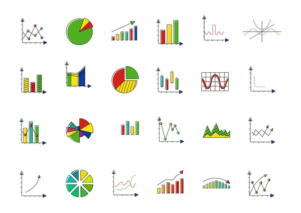 Wykresy kolorowy wektor zestaw ikon — Wektor stockowy