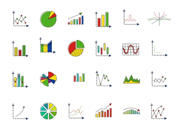 Diagramme bunte Vektorsymbole gesetzt — Stockvektor