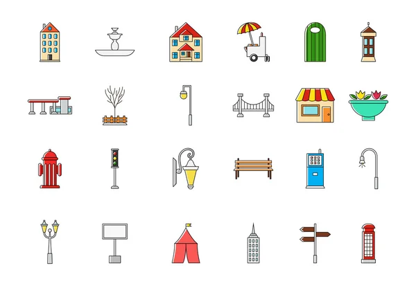 Elementos de la ciudad vector iconos coloridos conjunto — Archivo Imágenes Vectoriales