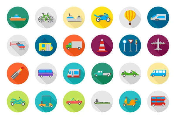 Vervoer vector icons set ronde — Stockvector