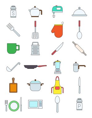 Mutfak öğeleri alacalı vector Icons set 