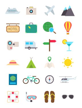 seyahat vektör simgeleri ayarlandı