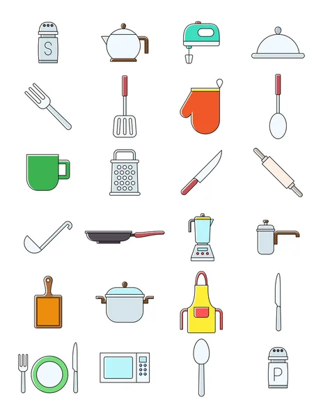 Ensemble d'objets de cuisine icônes vectorielles — Image vectorielle