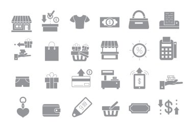 Mağaza gri vector Icons set