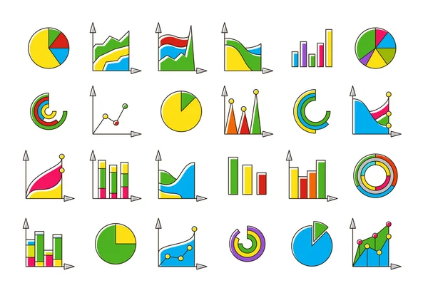 Colorful charts vector icons set — Stock Vector