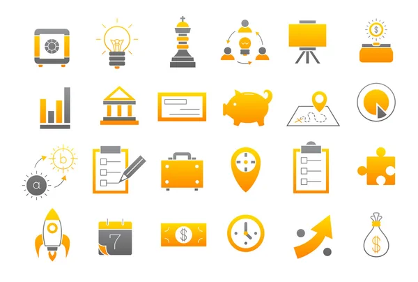 Negocio amarillo-gris estrategia vector iconos conjunto — Vector de stock