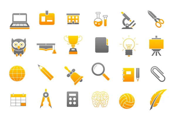 Okul öğeleri gri-sarı vector Icons set — Stok Vektör