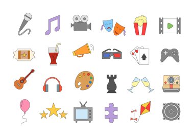 Eğlence renkli vektör simge kümesi 
