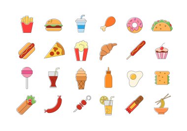 Çöp yiyecek vektör simgeleri ayarlandı