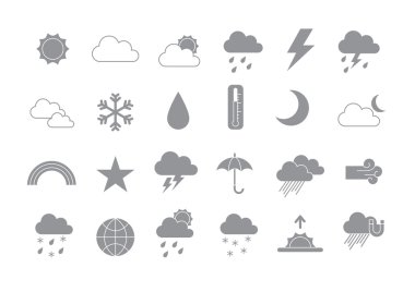 Hava tahmini gri vector Icons set