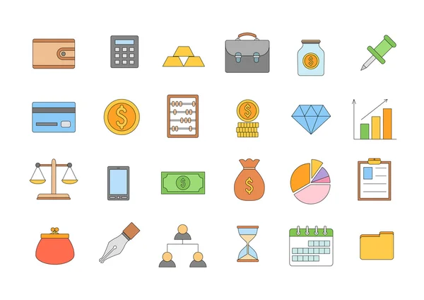 Ensemble d'icônes colorées bancaires et financières — Image vectorielle