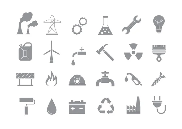 Industria & trabajo conjunto de iconos vectoriales grises — Vector de stock