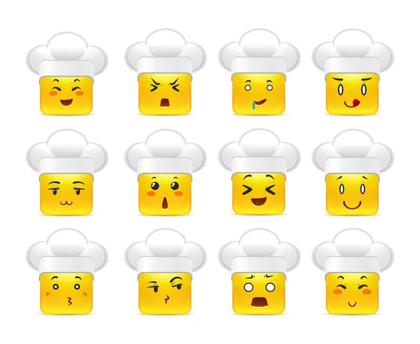 Anime kvadrat smileys i vita mössor — Stock vektor