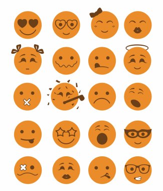 Çocuk turuncu renk 20 gülümsüyor Icons set