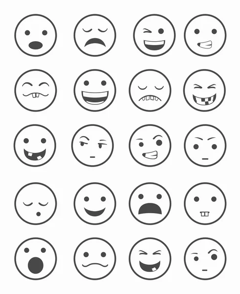 Iconos conjunto 20 sonrisas emocionales blanco y negro — Foto de Stock