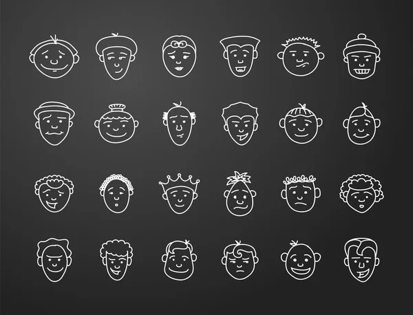 Icon set 24 different mans faces — стоковое фото