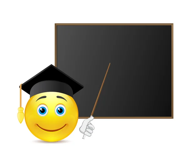 Sorria estudante em torno de quadro negro — Fotografia de Stock