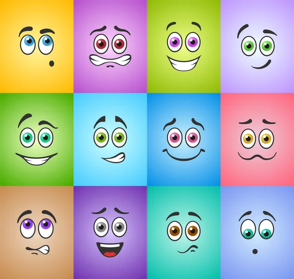 Sorrisi con occhi colorati su sfondo colorato — Vettoriale Stock