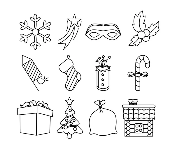 Christmas icons black and white — Stock Vector