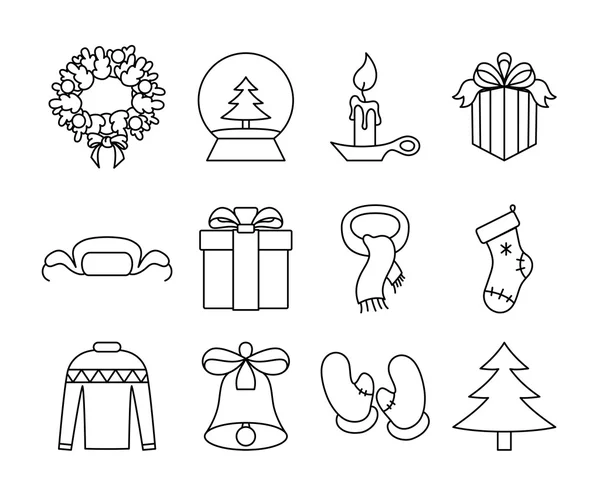 New Year icons black and white — Stock Vector