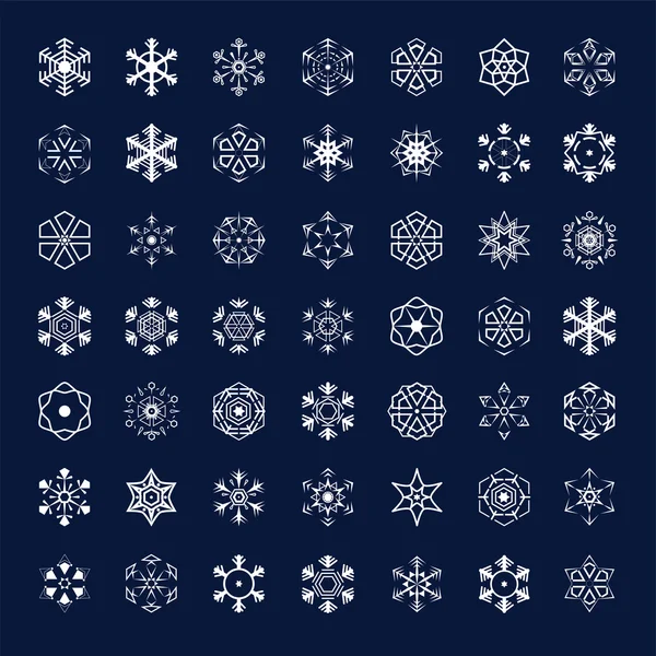 Set de diferentes copos de nieve blancos — Vector de stock