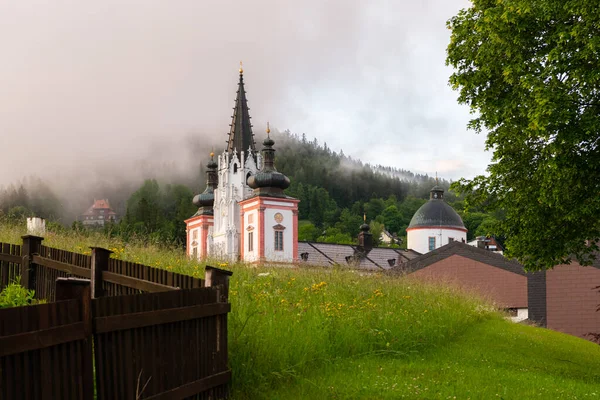 Basílica Del Nacimiento Virgen María Mariazell Austria Mañana Brumosa Este — Foto de Stock