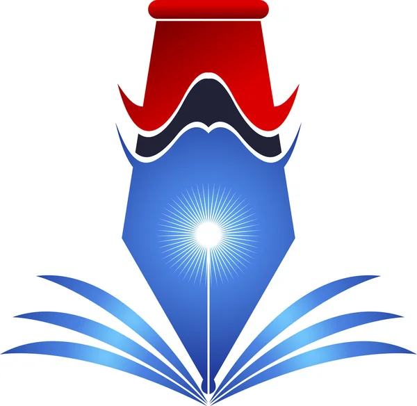 Bright pen and book logo — Stock Vector