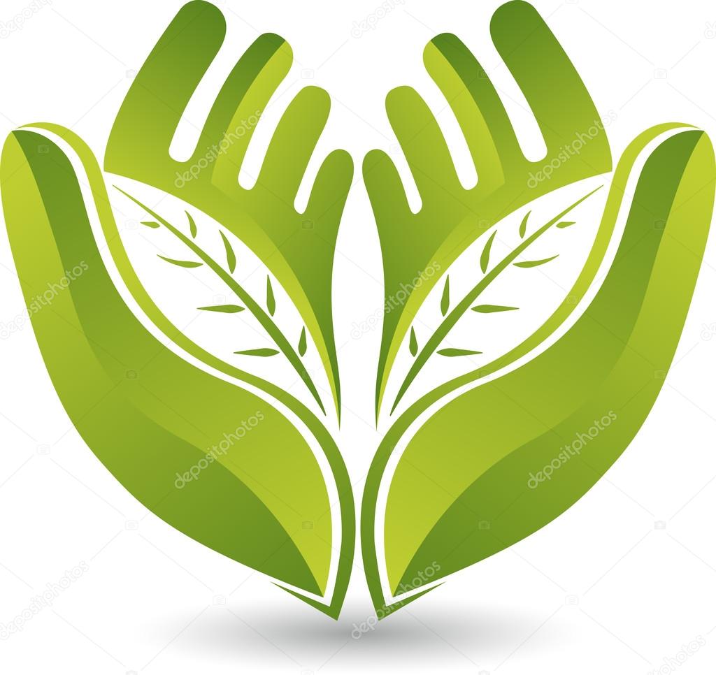 Illustration art of a hands leaf logo with isolated background