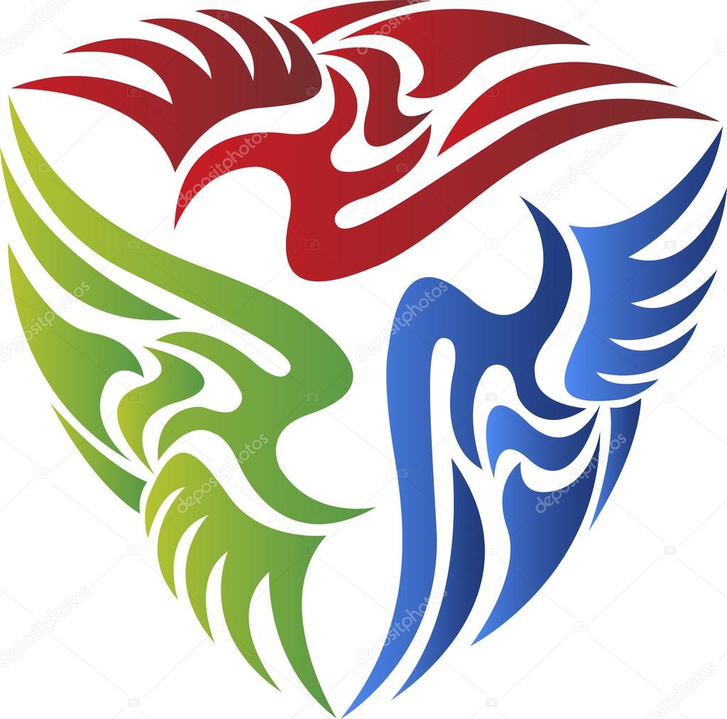Illustration art of a fly feather logo with isolated background