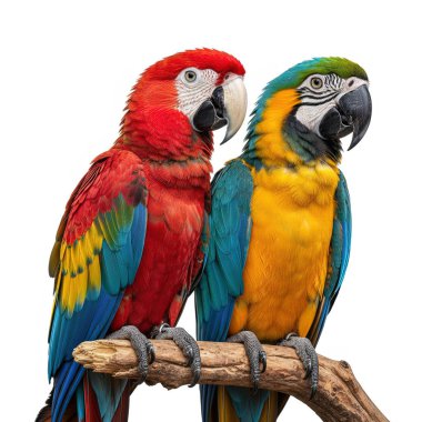 Güzel renkli papağanlar bir dala oturmuş