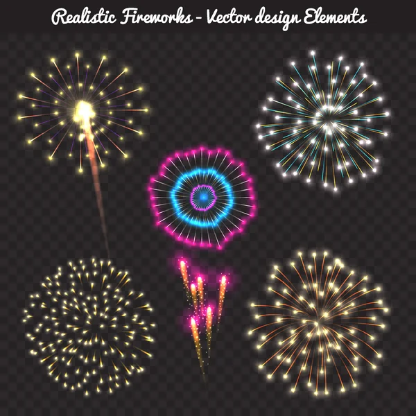 Fuegos artificiales realistas para celebraciones festivas — Vector de stock