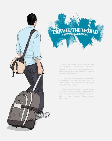 スーツケースと若い男 — ストックベクタ
