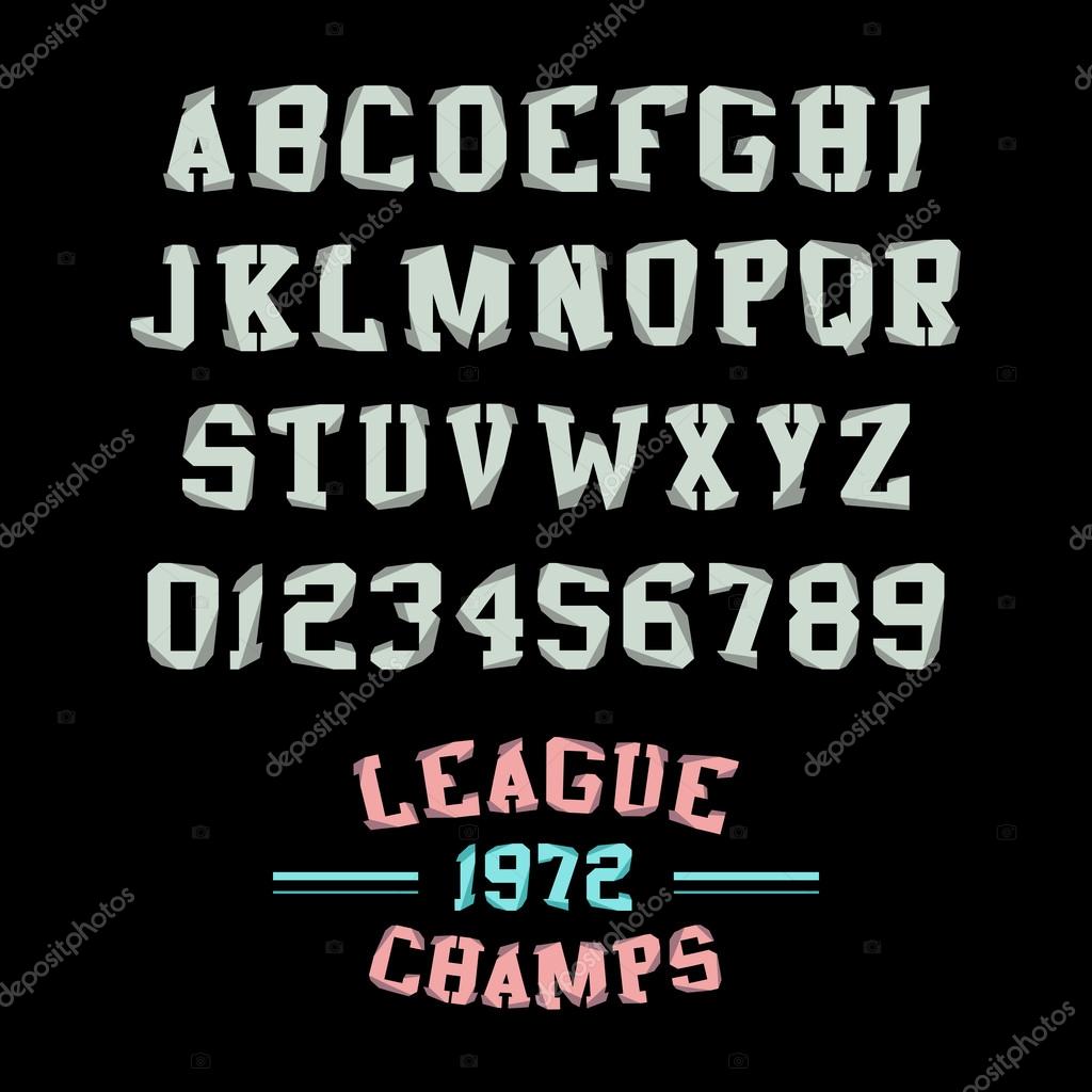 Vector Slab serif headline alphabet. Modern folded college sports lettering typographic font.