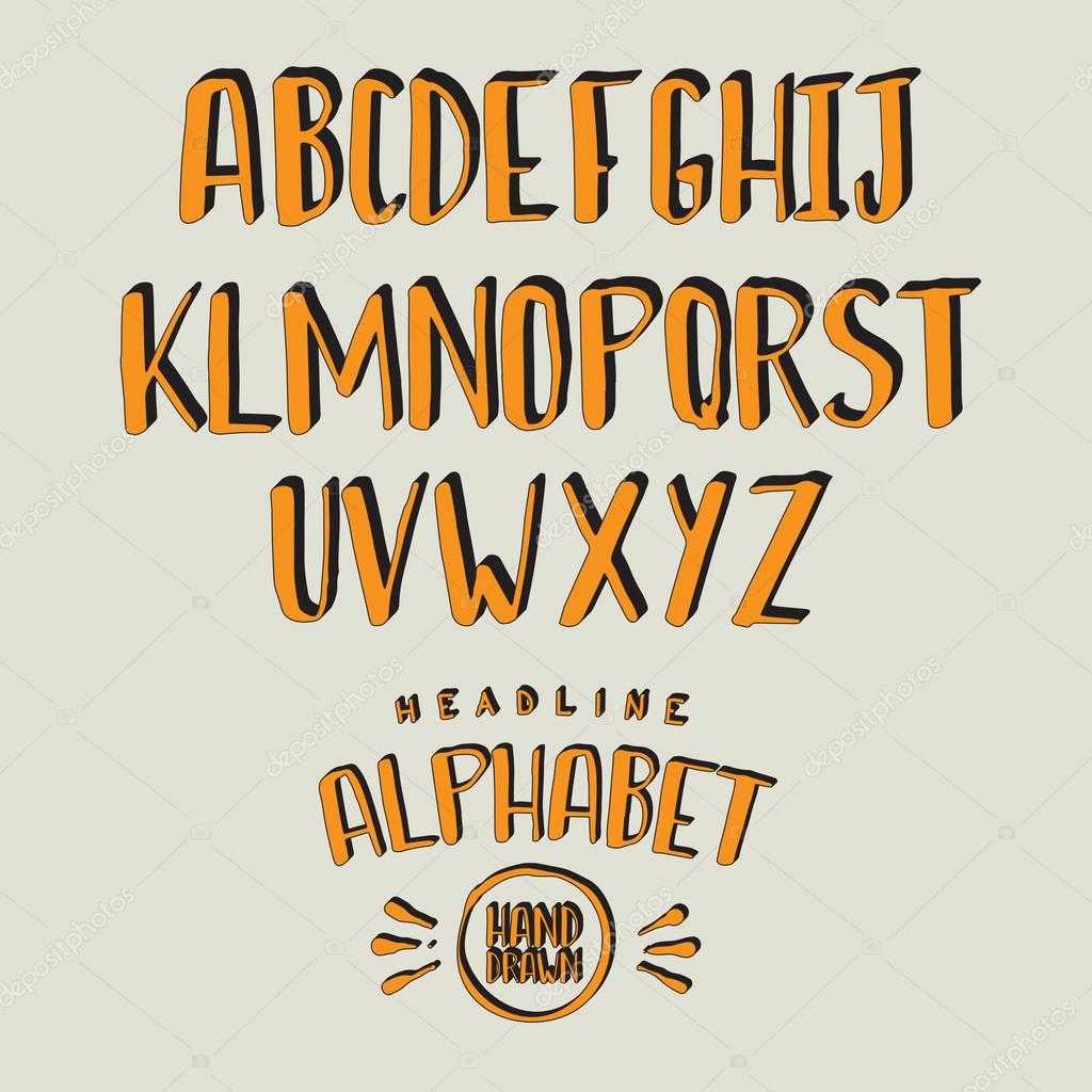 Hand drawn headline alphabet. Modern Vector brushed lettering typographic font.