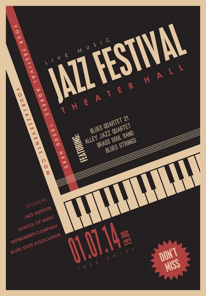Jazz muziek festival poster — Stockvector