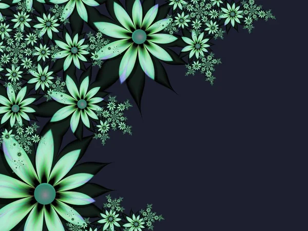 绿色分形图像为背景 花朵多 设计的创意元素 分形花渲染由数学算法 用于创造性平面设计的数字艺术品 — 图库照片