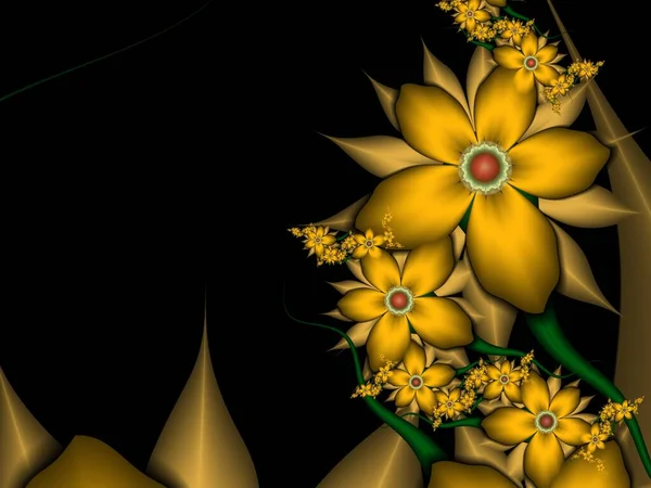 Originele Fractal Afbeelding Met Gele Bloemen Sjabloon Met Plaats Voor — Stockfoto