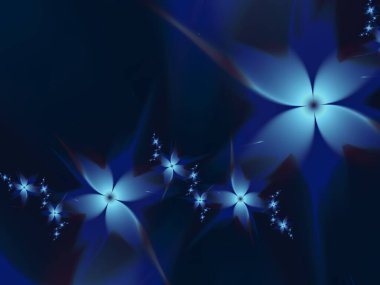 Çiçekli mavi fraktal çizim. Tasarım için yaratıcı öge. Metin için yeri olan orijinal dijital sanat eserleri