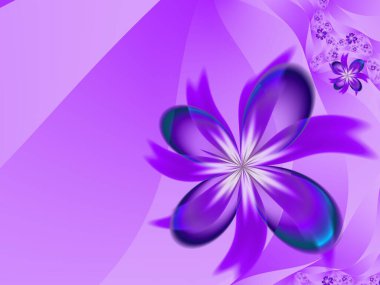 Çiçekli mor fraktal çizim. Tasarım için yaratıcı bir unsur. Matematik algoritmasıyla elde edilen fraktal çiçek. Yaratıcı grafik tasarımı için dijital çizimler.