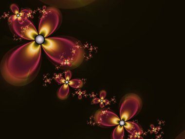 Çiçekli arka plan olarak turuncu fraktal görüntü. Tasarım için yaratıcı bir unsur. Matematik algoritmasıyla elde edilen fraktal çiçek. Yaratıcı grafik tasarımı için dijital çizimler.