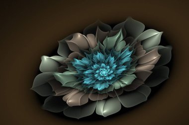 Orijinal 3D işlemeli fraktal model. Dijital fraktal sanat. Koyu 