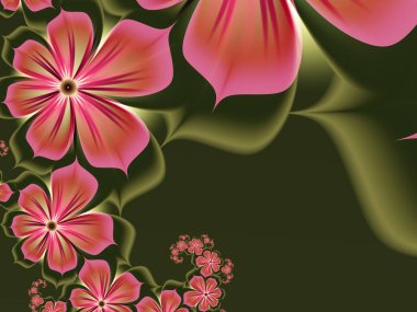 Orijinal ve fraktal çiçekli fütüristik arka plan. Parlak renkli fraktal çiçek, yaratıcı grafik tasarımı için dijital sanat eseri. Çok renkli arkaplan.