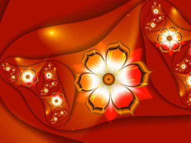 Orijinal ve fraktal çiçekli fütüristik arka plan. Parlak renkli fraktal çiçek, yaratıcı grafik tasarımı için dijital sanat eseri. Çok renkli arkaplan.